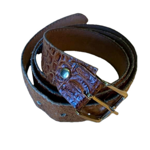 piel vacuno Accessories - Piel Vacuno brown leather alligator look belt
